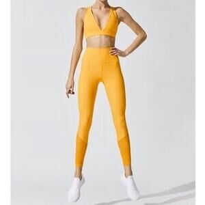 Beach Riot Sport Lauren yellow ribbed mesh panel high waisted athletic leggings